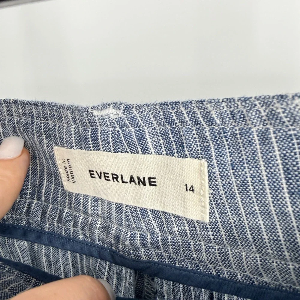 Everlane Blue White Pinstripe Linen Straight Leg Trousers Pants Size 14